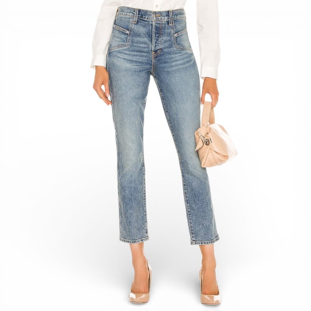 Veronica Beard Ryleigh Slim Straight Jeans Blue Mist High Rise Size 26